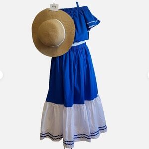 💙HP💙 Haute Hippie Girls Outfit Dress M 7-8 Blue Boho Cottage Tiered Skirt NWT